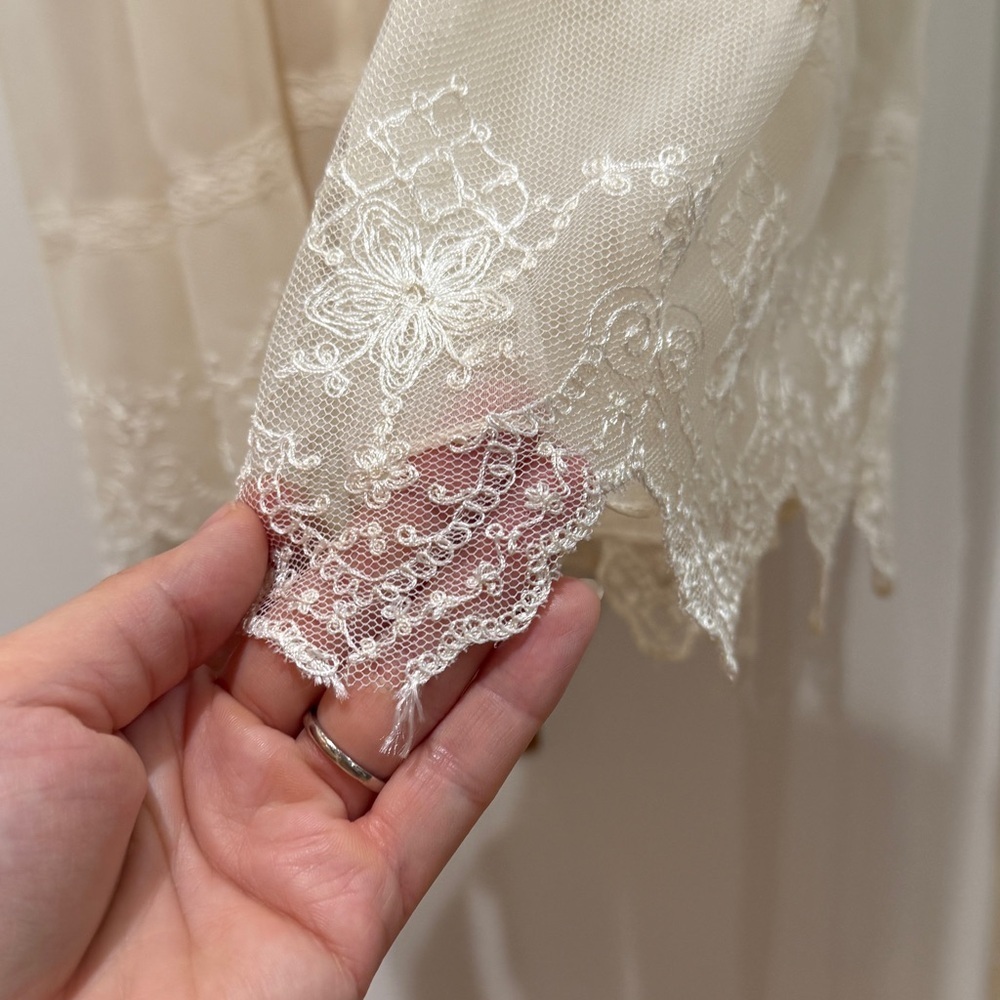 VTG Neiman Marcus Lace Chiffon Midi Maxi Dress XS Ivory Cream High‎ Neck Bridal - Picture 5 of 16